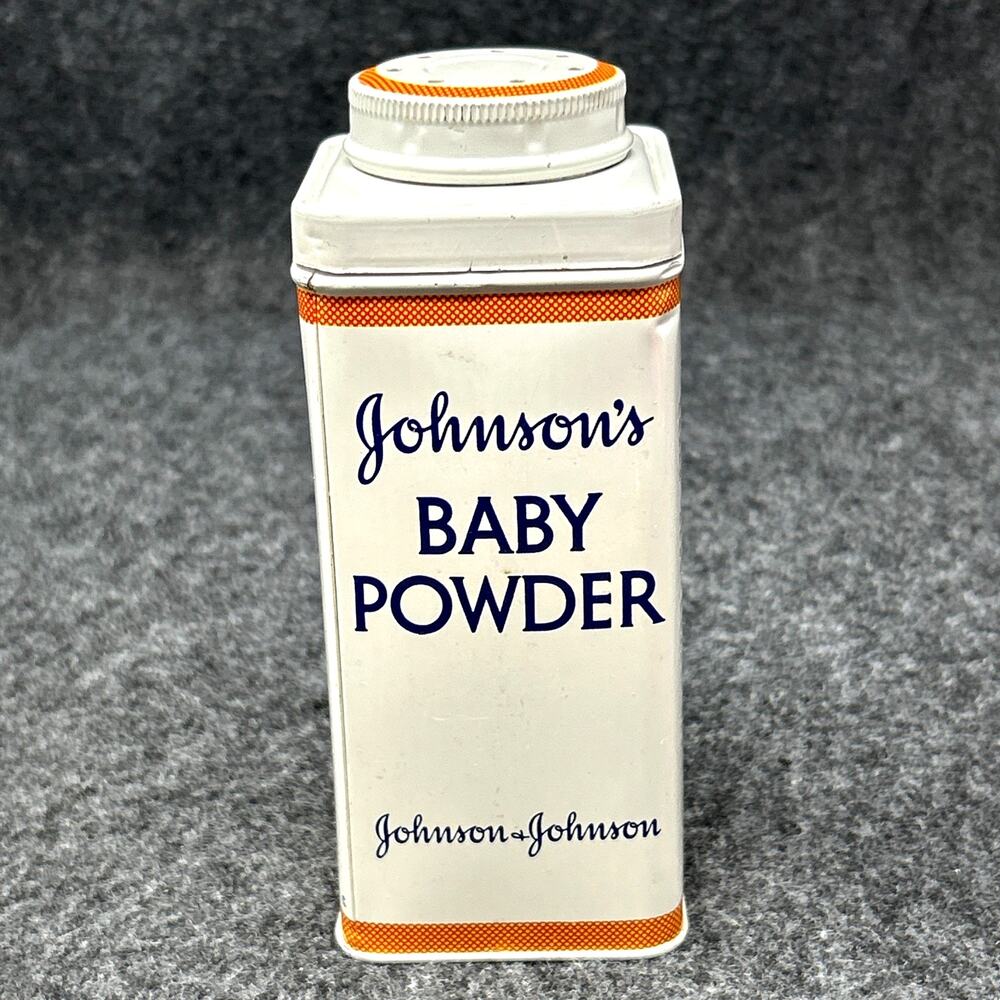 VTG Johnsons Baby Powder Metal Tin Container Johnson & Johnson Mid-Century Decor